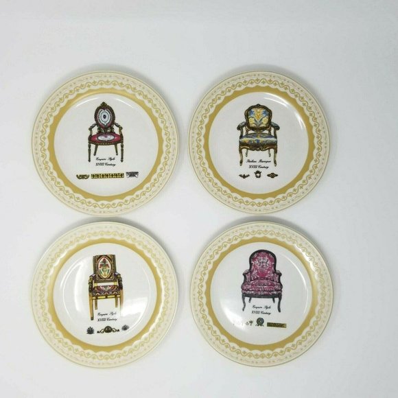 Porcelain Treasures Dessert Plates Antique Chairs - Picture 1 of 12